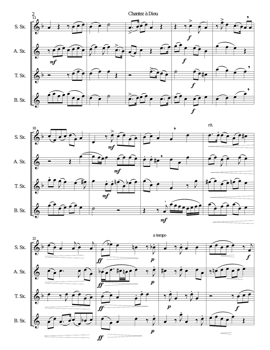 Chantez à Dieu for saxophone quartet Saxophone Quartet scores gallery preview page 2