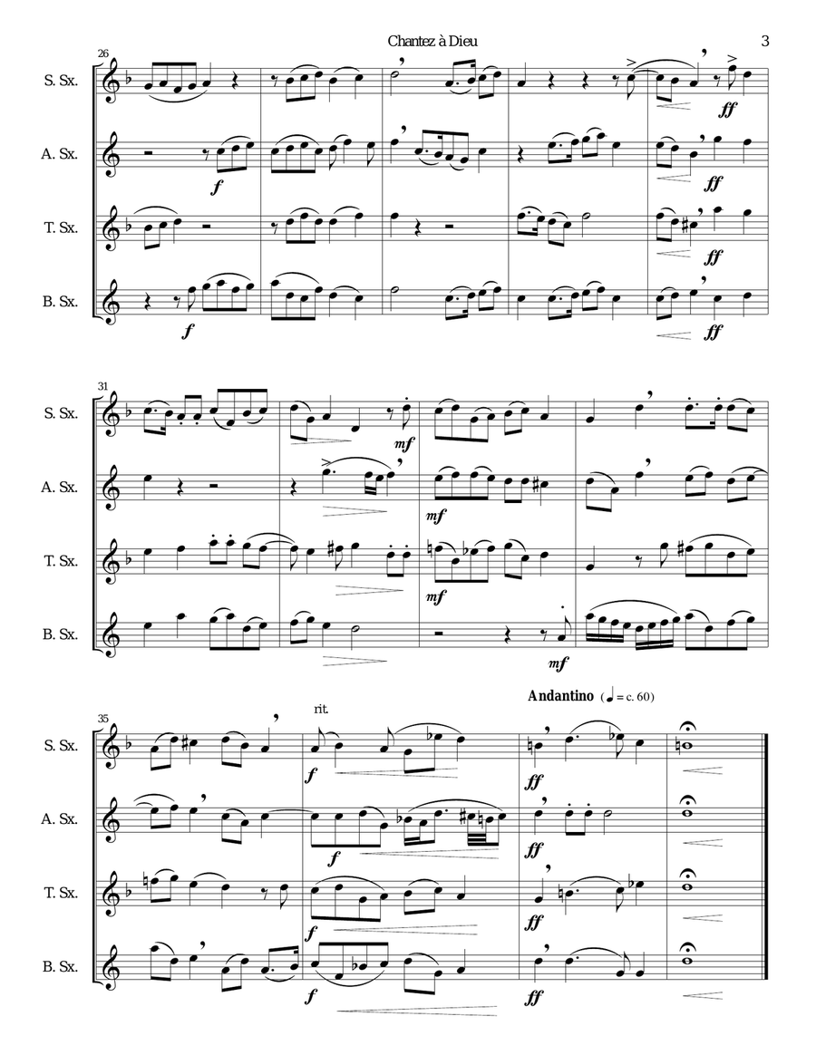 Chantez à Dieu for saxophone quartet Saxophone Quartet scores gallery preview page 3