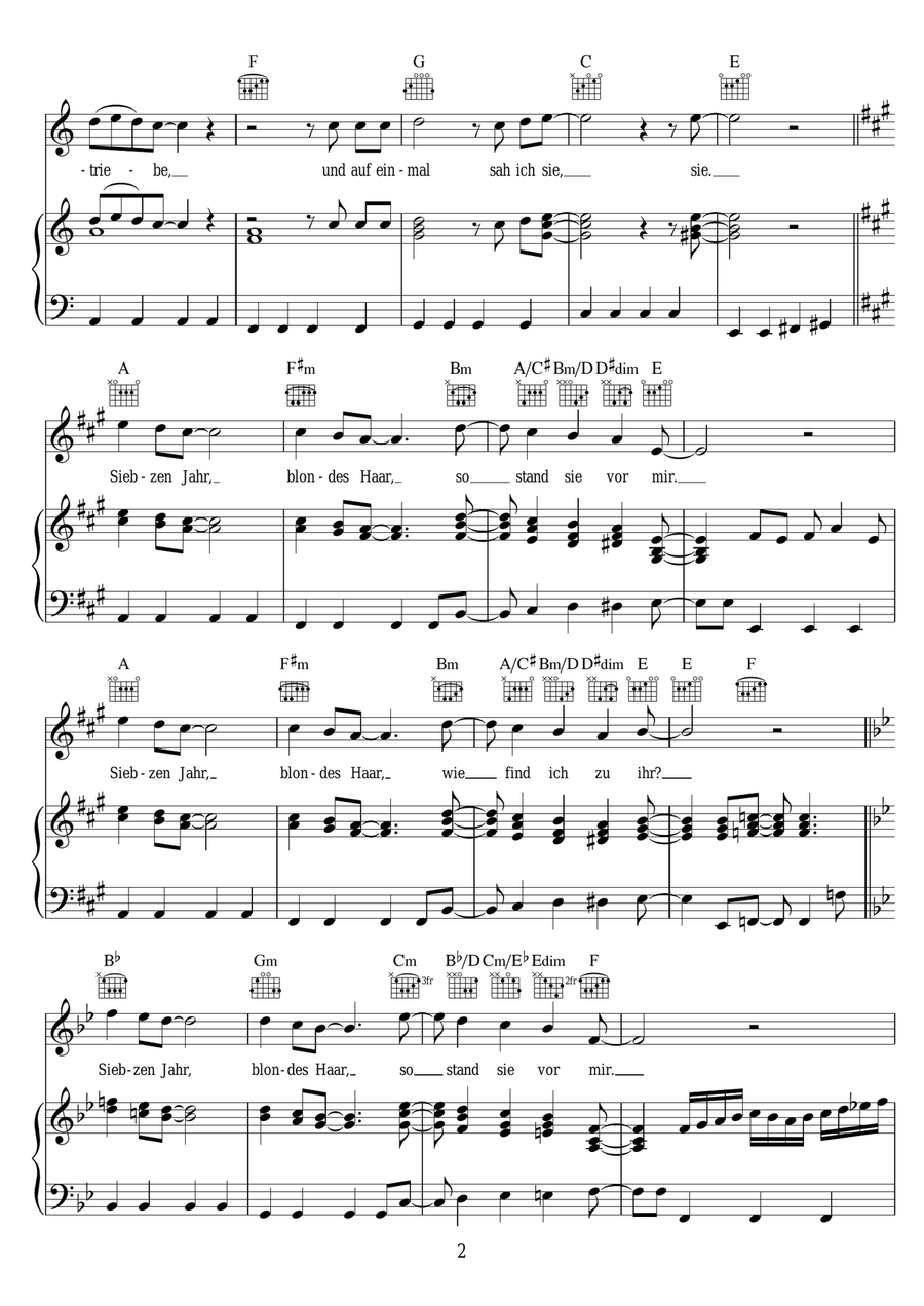 Siebzehn Jahr, Blondes Haar Piano, Vocal scores gallery preview page 2