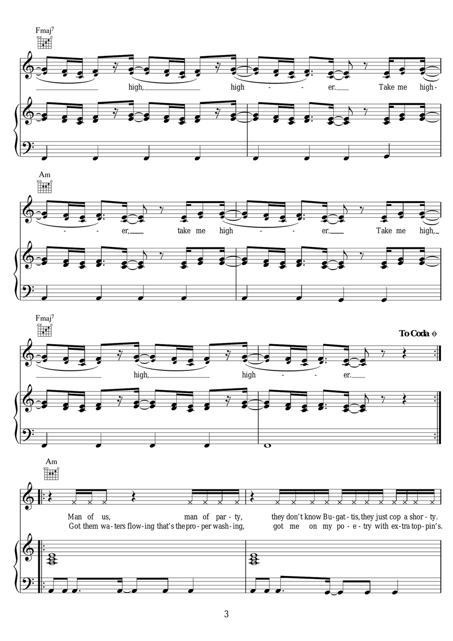 Higher (featuring Giggs) Higher (featuring Giggs) Piano, Vocal scores gallery preview page 3