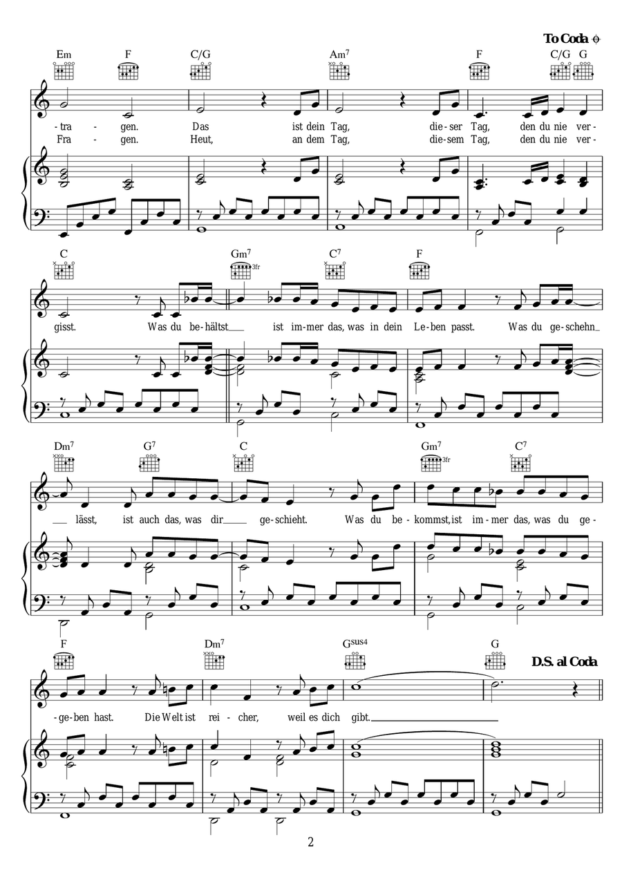 Das Ist Dein Tag Das Ist Dein Tag Piano, Vocal scores gallery preview page 2