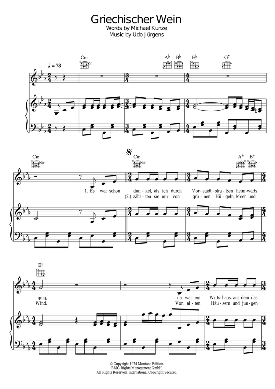 Griechischer Wein Piano, Vocal scores gallery preview page 1