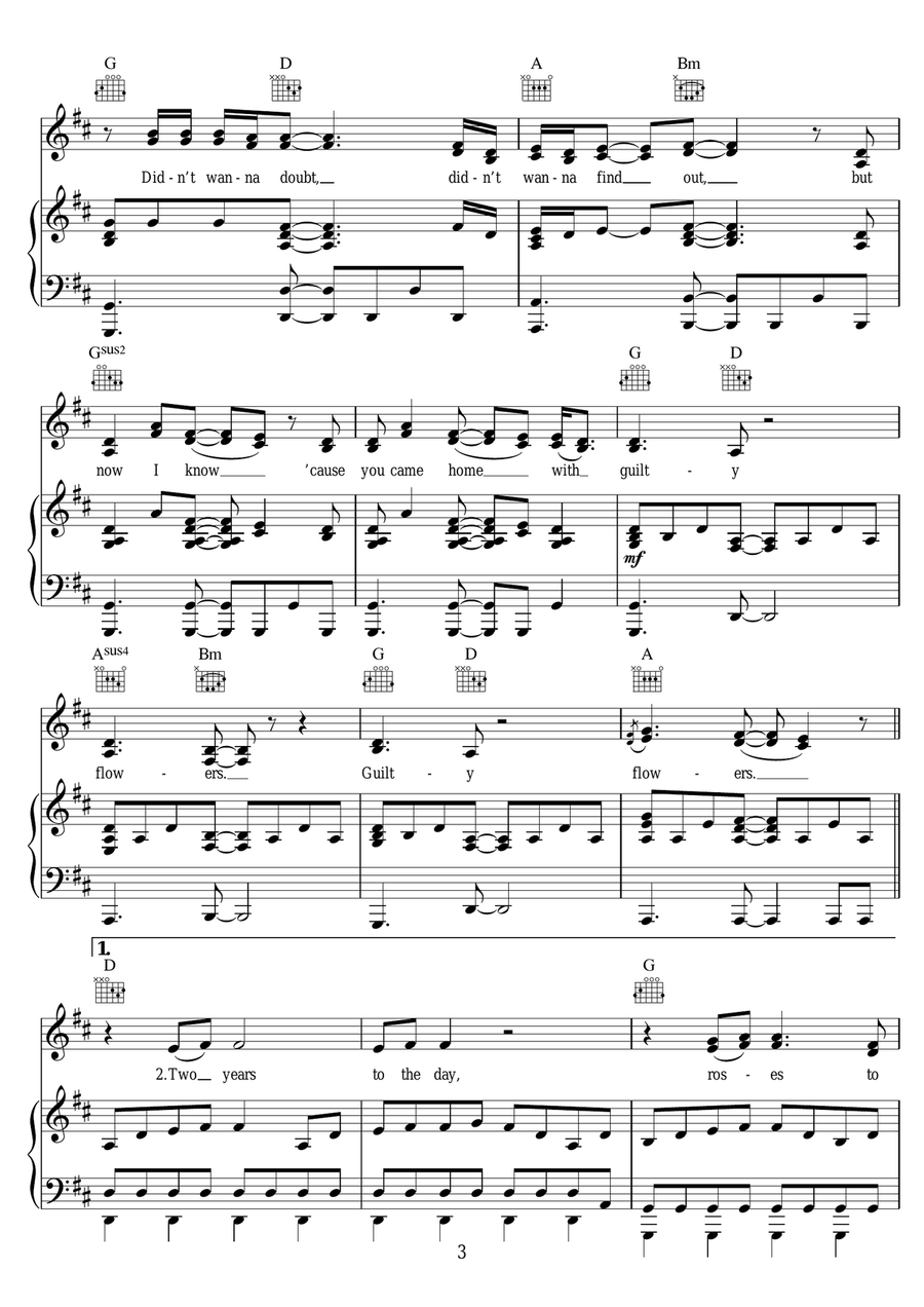 Guilty Flowers Guilty Flowers Piano, Vocal scores gallery preview page 3