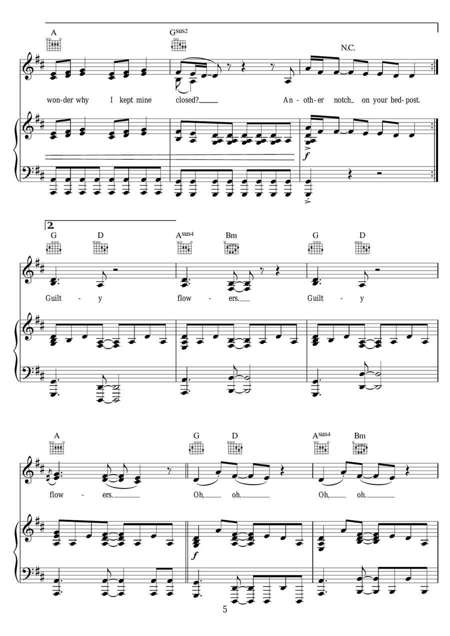 Guilty Flowers Guilty Flowers Piano, Vocal scores gallery preview page 5