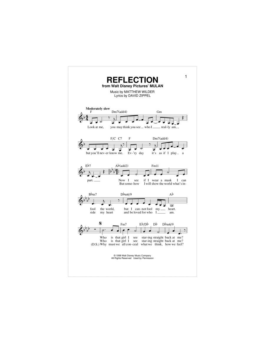 Reflection (Pop Version) (from Mulan) Piano scores gallery preview page 1