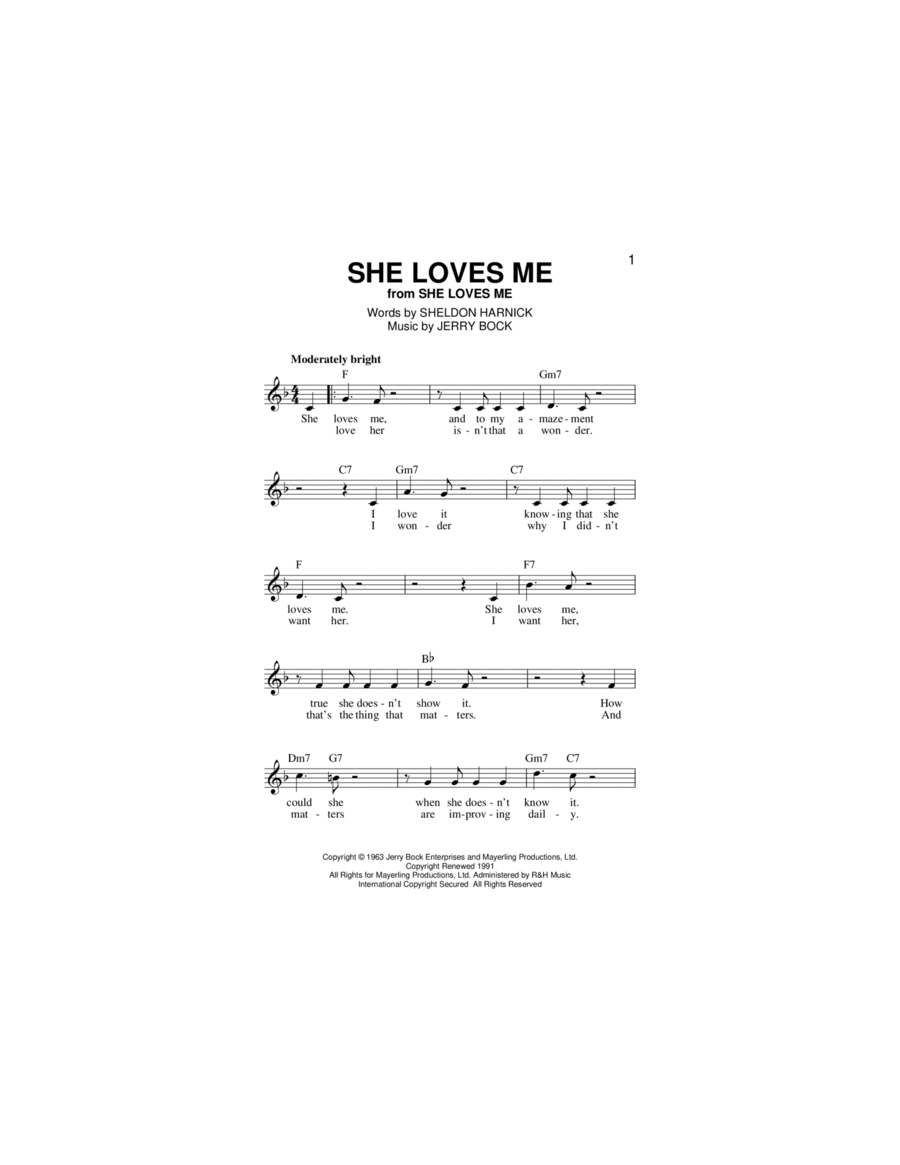 She Loves Me Piano scores gallery preview page 1