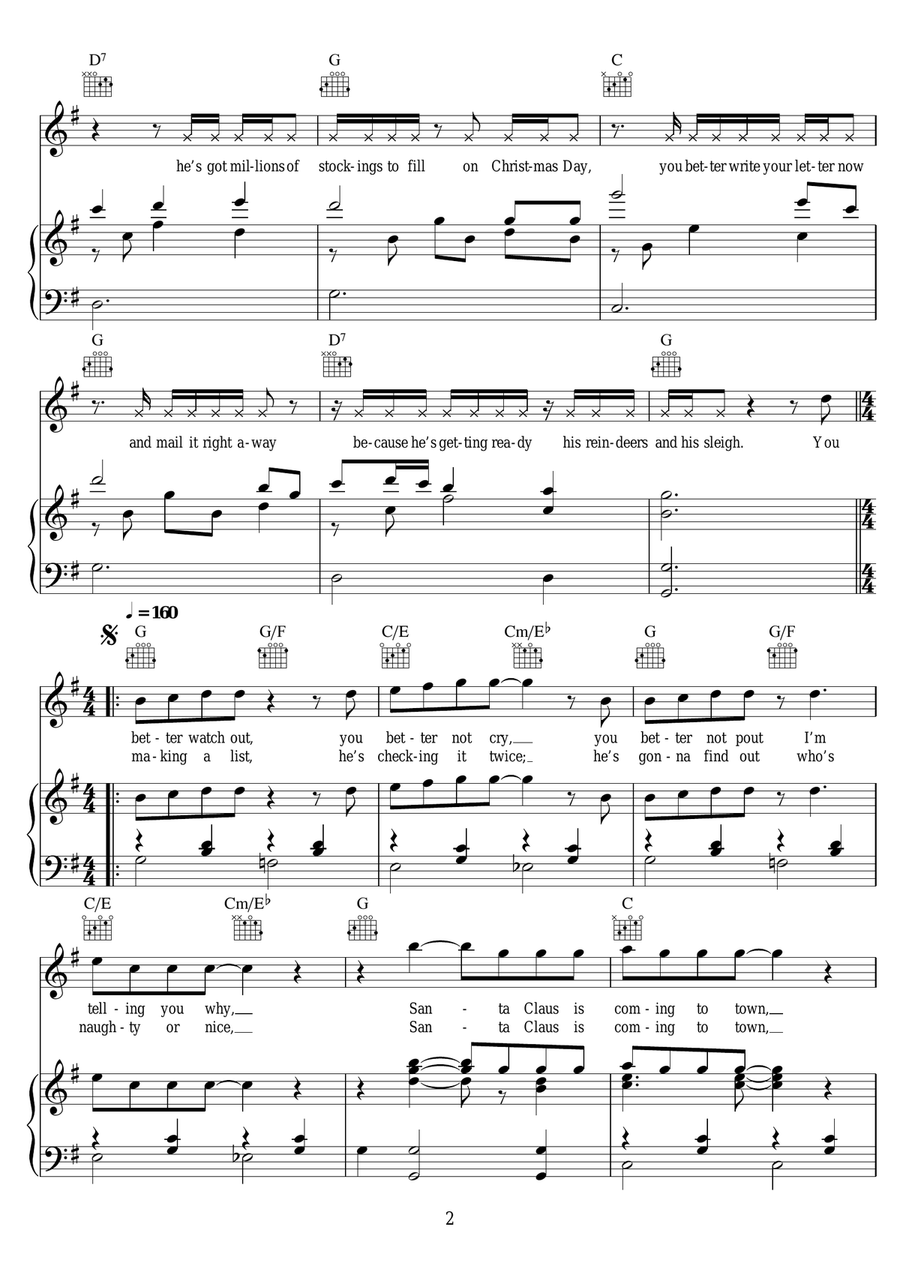 Santa Claus Is Comin' To Town Piano, Vocal scores gallery preview page 2