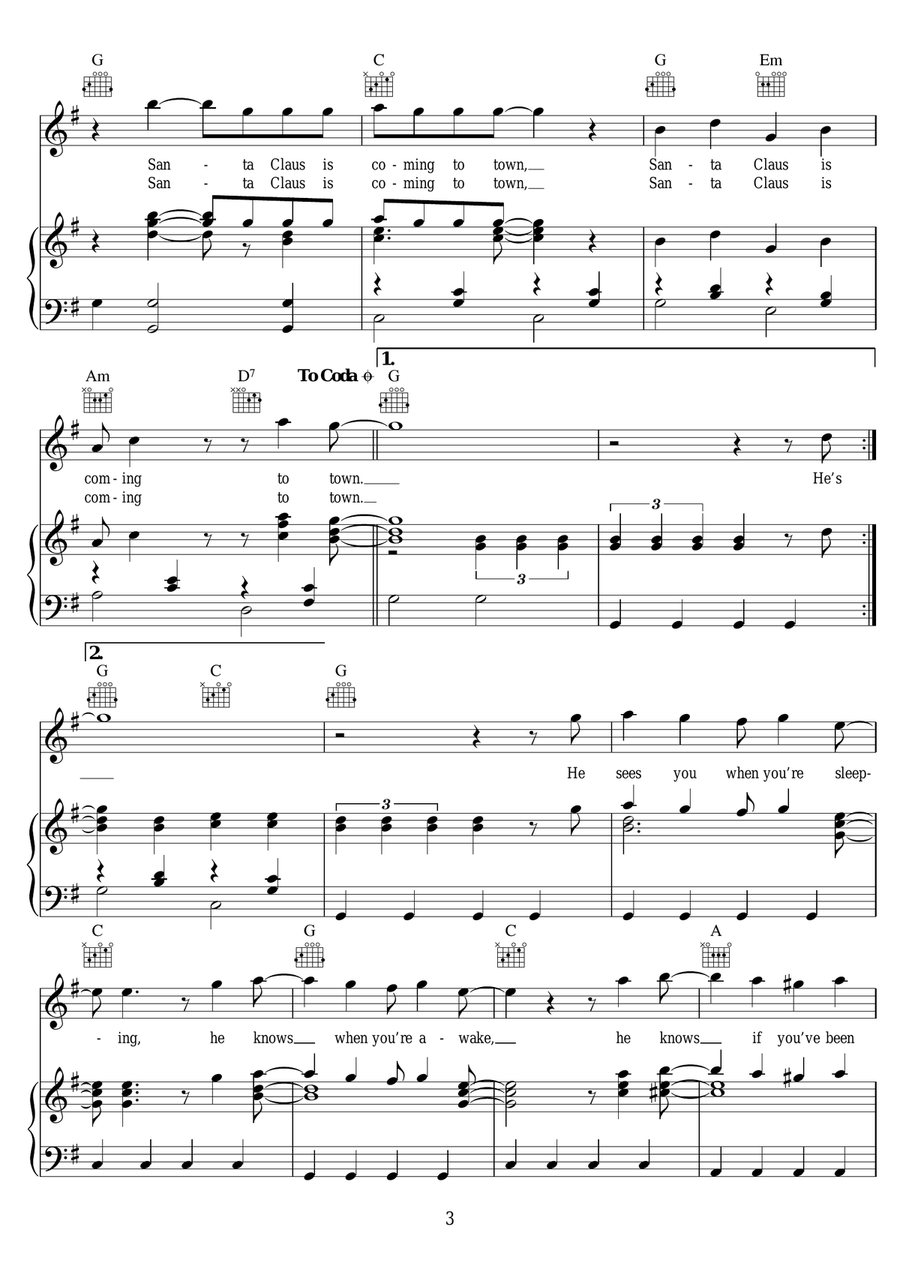 Santa Claus Is Comin' To Town Piano, Vocal scores gallery preview page 3