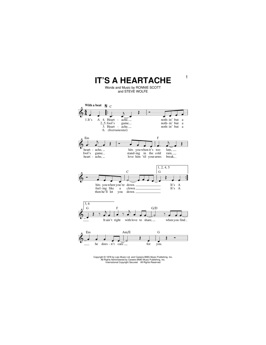 It's A Heartache Piano scores gallery preview page 1