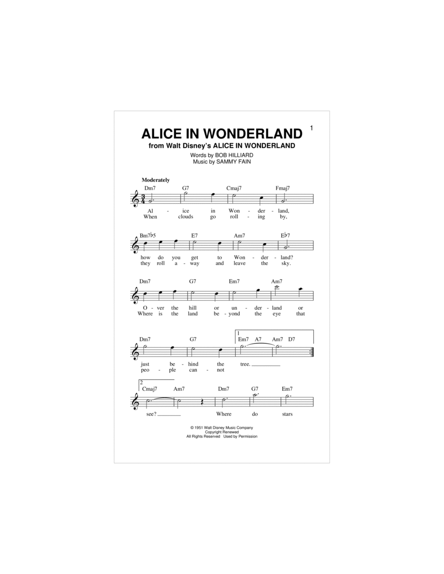 Alice In Wonderland Piano scores gallery preview page 1