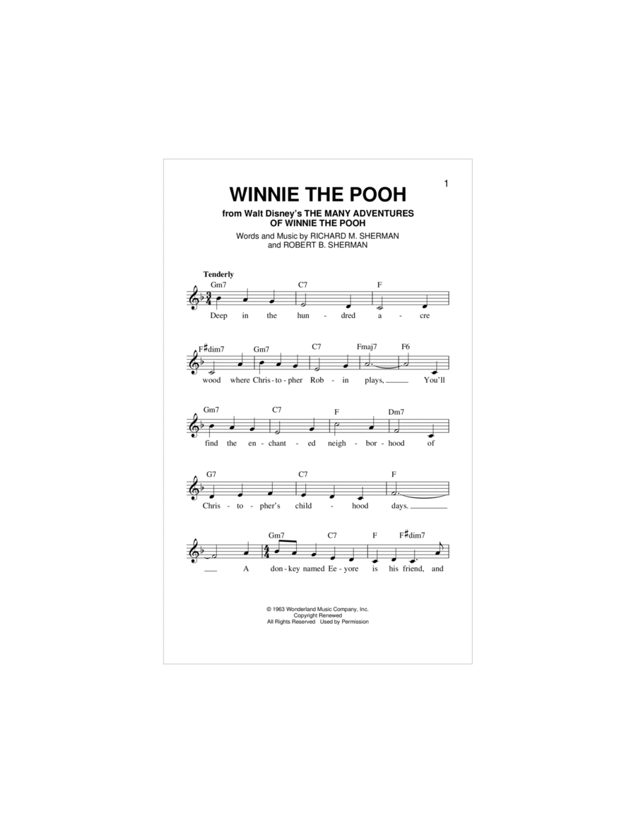 Winnie The Pooh (from The Many Adventures Of Winnie The Pooh) Piano scores gallery preview page 1