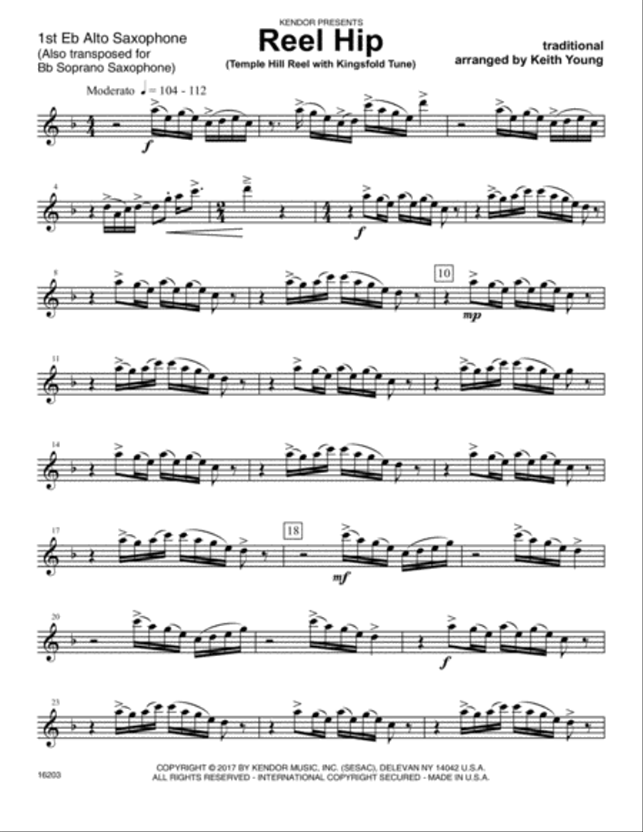 Reel Hip (Temple Hill Reel with Kingsfold Tune) - 1st Eb Alto Saxophone Alto Saxophone scores gallery preview page 1