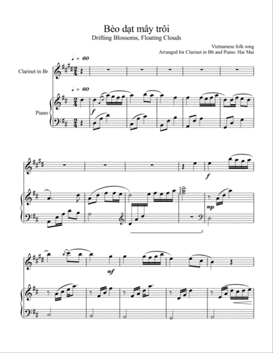 Beo dat may troi for Clarinet in Bb solo and Piano Accompaniment B-Flat Clarinet scores gallery preview page 1