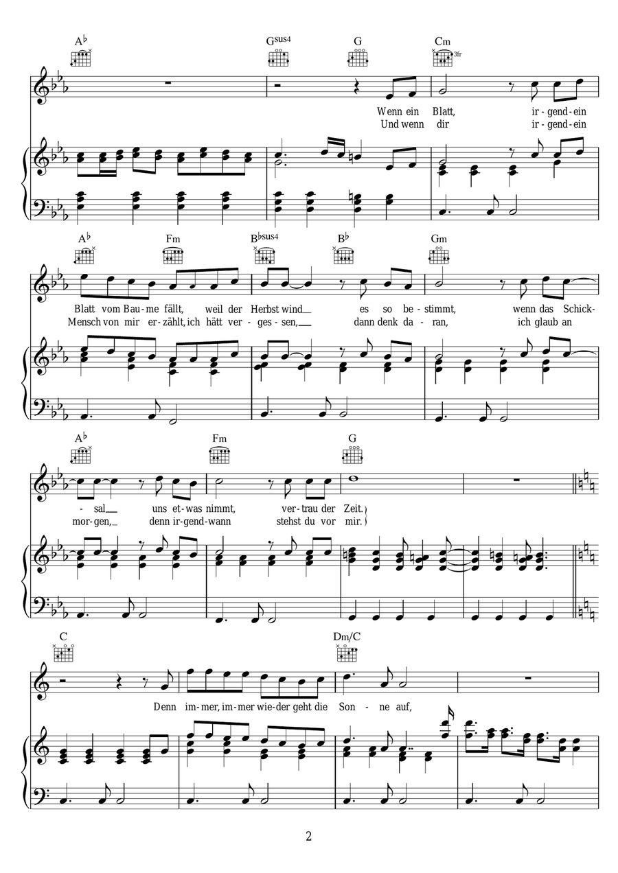 Immer Wieder Geht Die Sonne Auf Piano, Vocal scores gallery preview page 2