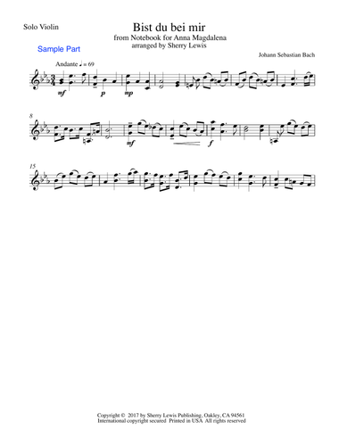BIST DU BEI MIR Violin Solo, Intermediate Level