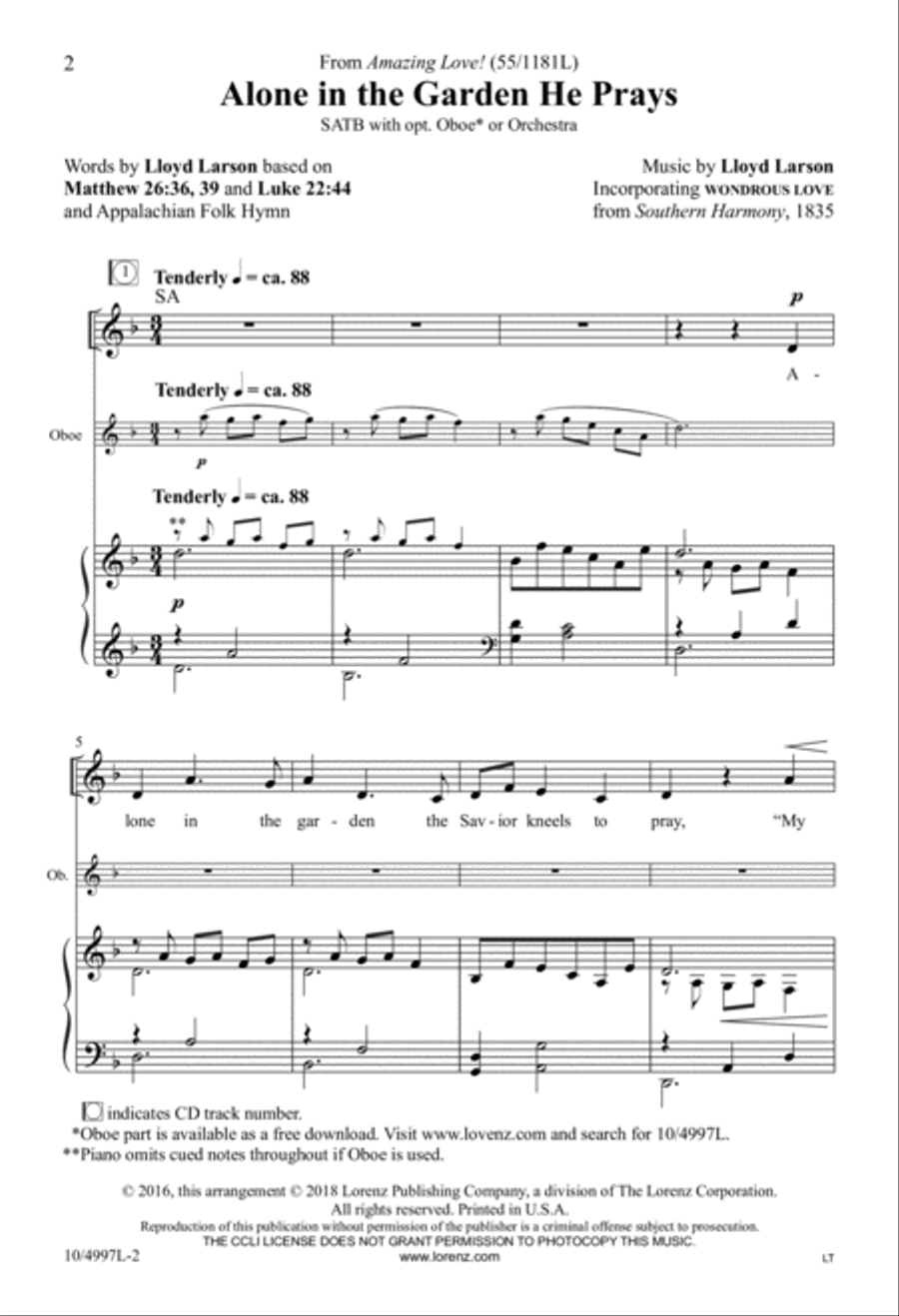 Alone in the Garden He Prays 4-Part scores gallery preview page 2