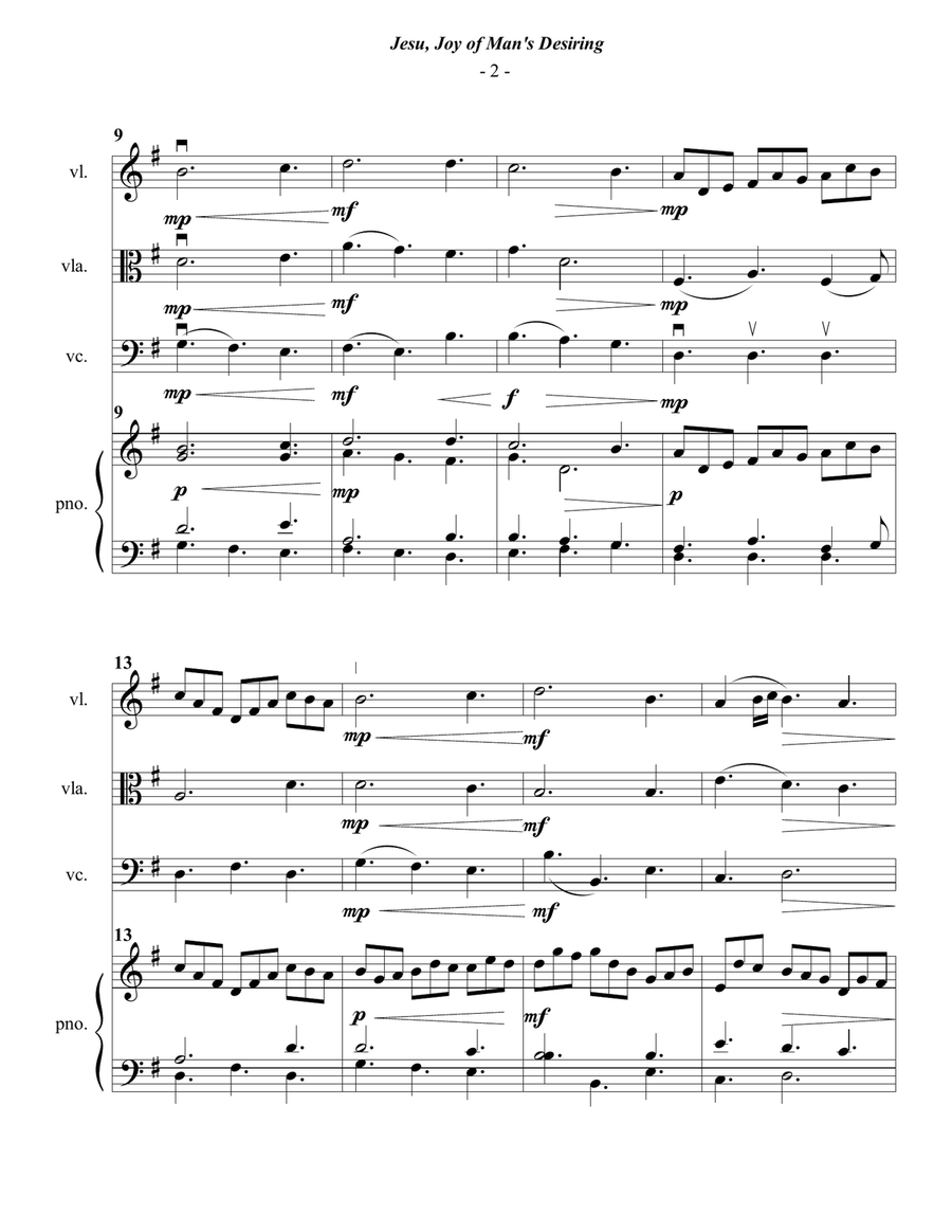 Bach: Jesu, Joy of Man's Desiring for Piano Quartet Piano Quartet scores gallery preview page 2