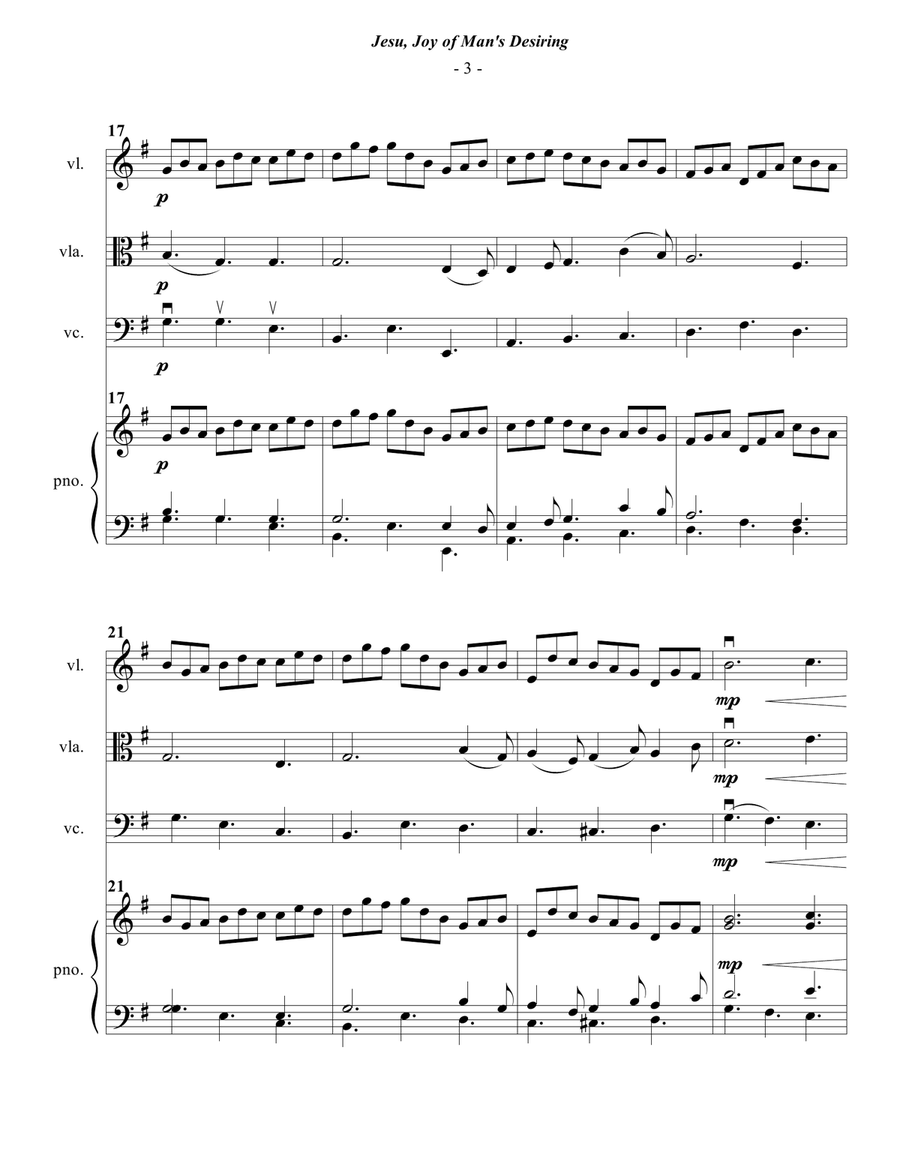 Bach: Jesu, Joy of Man's Desiring for Piano Quartet Piano Quartet scores gallery preview page 3
