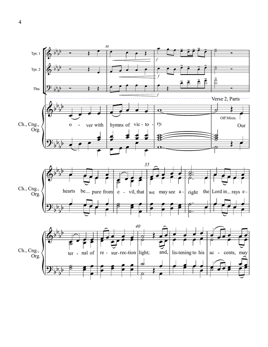 The Day of Resurrection, ELLACOMBE - Two Trumpets, Trombone, Congregation, and Organ Choir scores gallery preview page 5