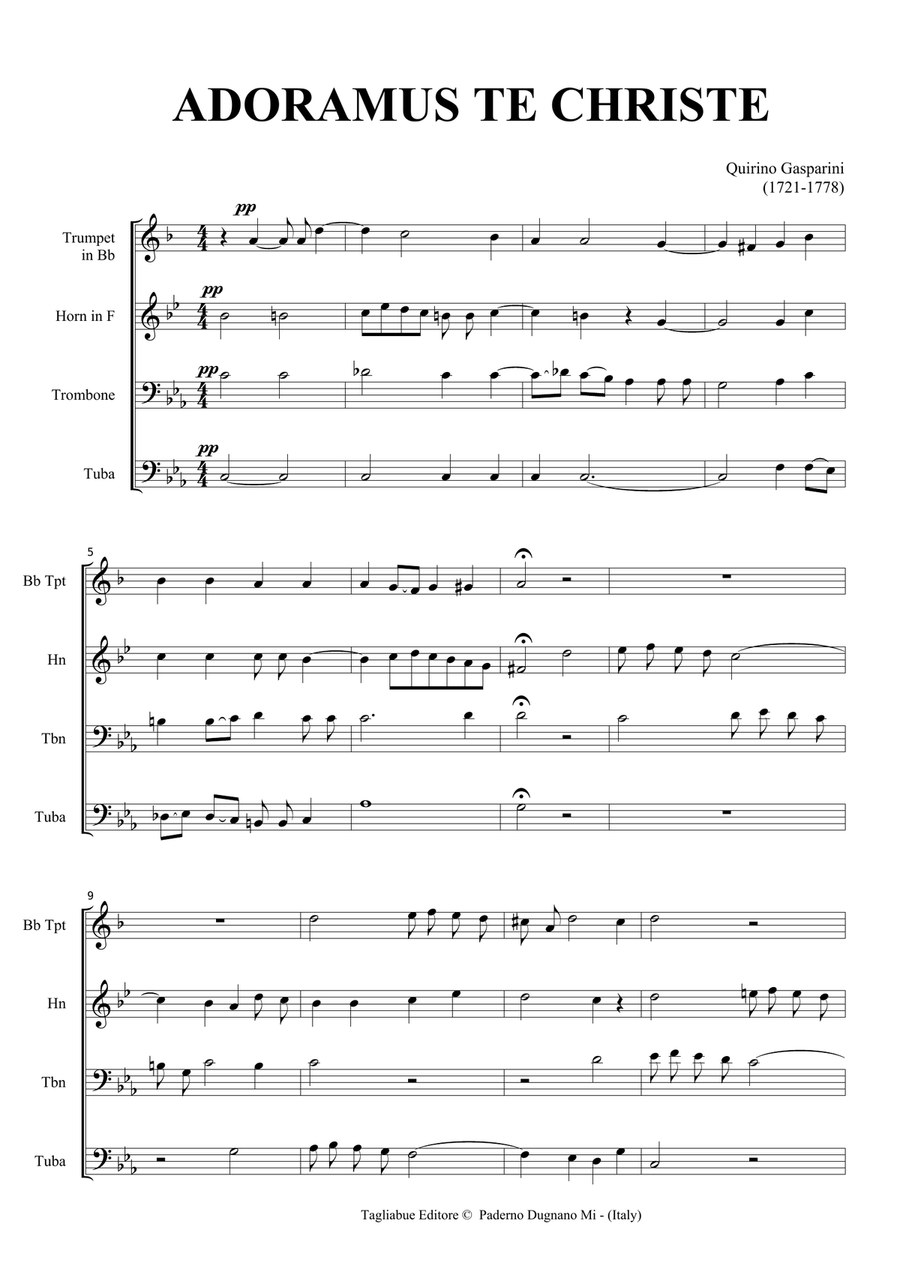 ADORAMUS TE CHRISTE - Q. Gasparini. - For Brass Quartet - Set of parts by Renato Tagliabue Brass Quartet - Digital Sheet Music page 2