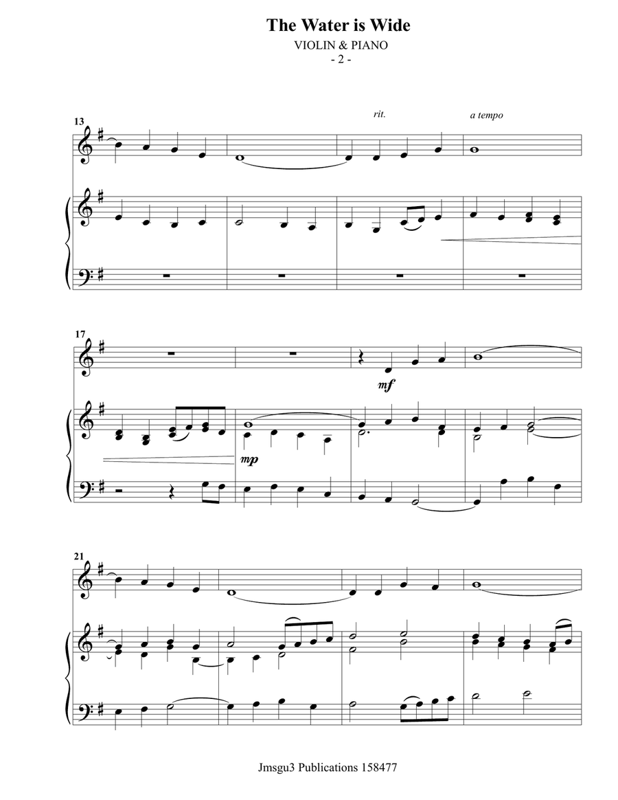 The Water is Wide for Violin & Piano Violin Solo scores gallery preview page 2