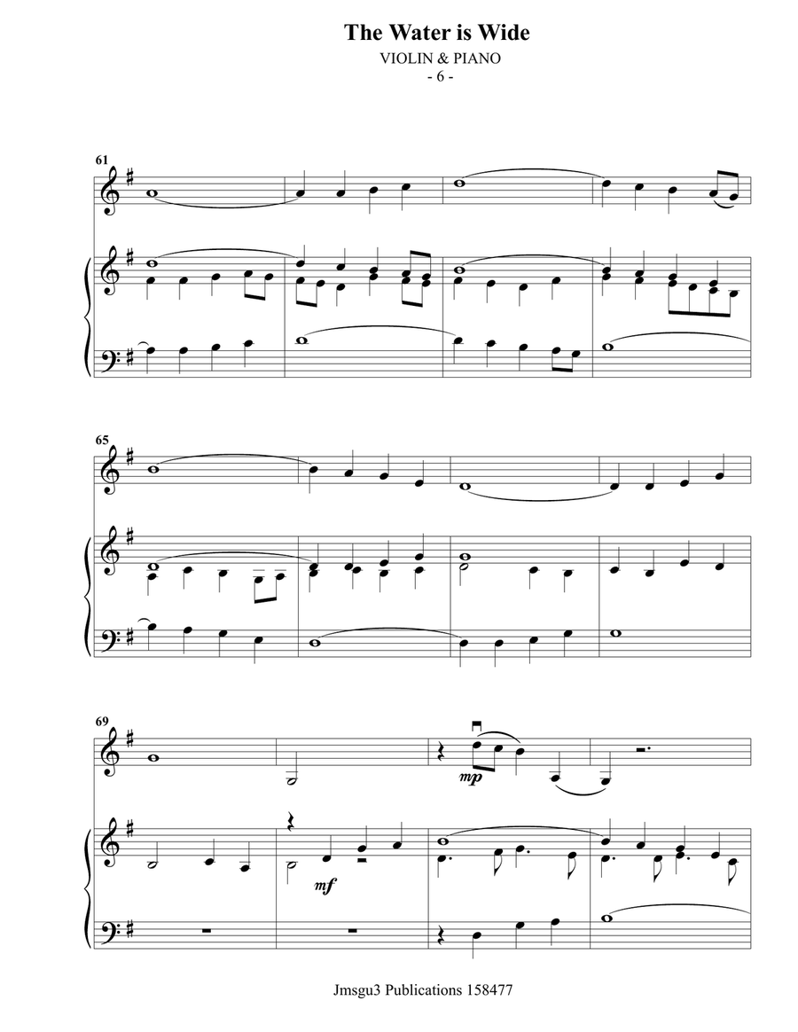 The Water is Wide for Violin & Piano Violin Solo scores gallery preview page 6