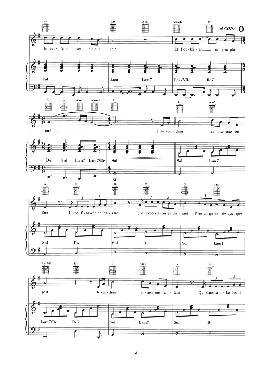 Je Veux L'Epouser Pour Un Soir Piano, Vocal scores gallery preview page 2