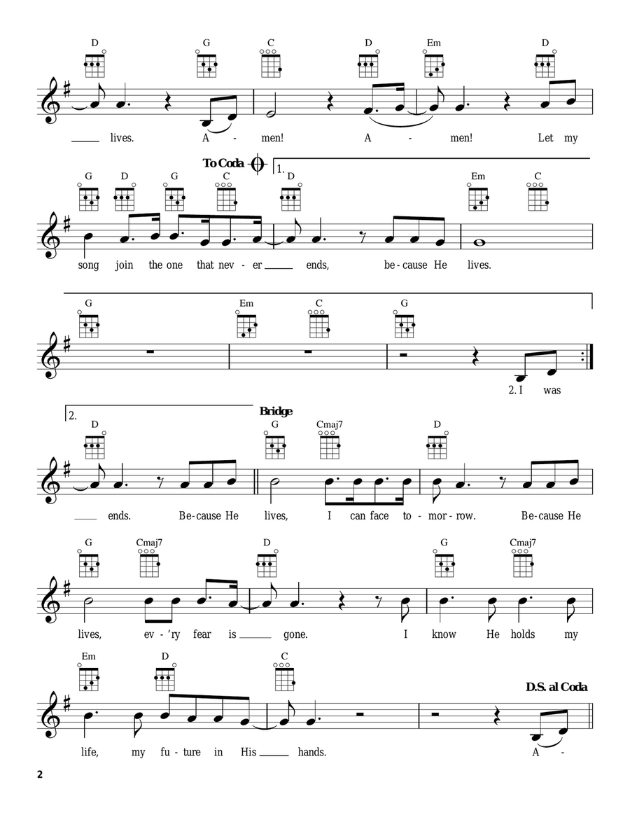 Because He Lives, Amen Because He Lives, Amen Ukulele scores gallery preview page 2