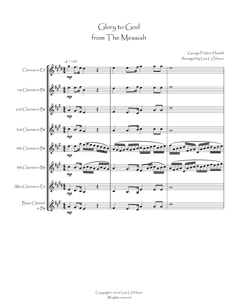 Glory to God from The Messiah for Clarinet Choir Clarinet Choir scores gallery preview page 4