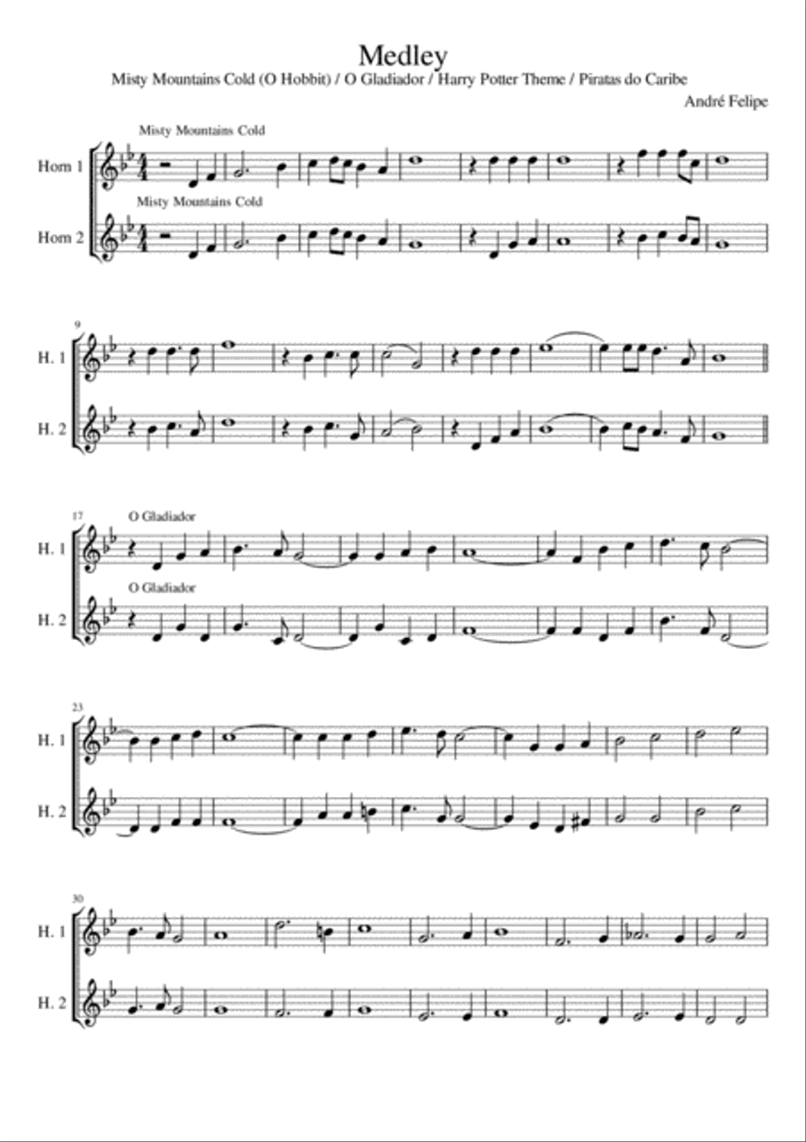 Medley - temas de filme para duas trompas(dueto) Horn scores gallery preview page 1