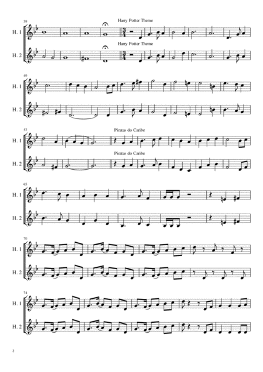 Medley - temas de filme para duas trompas(dueto) Horn scores gallery preview page 2