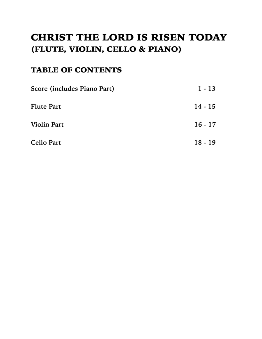Christ the Lord is Risen Today (Quartet for Flute, Violin, Cello and Piano) Small Ensemble scores gallery preview page 4