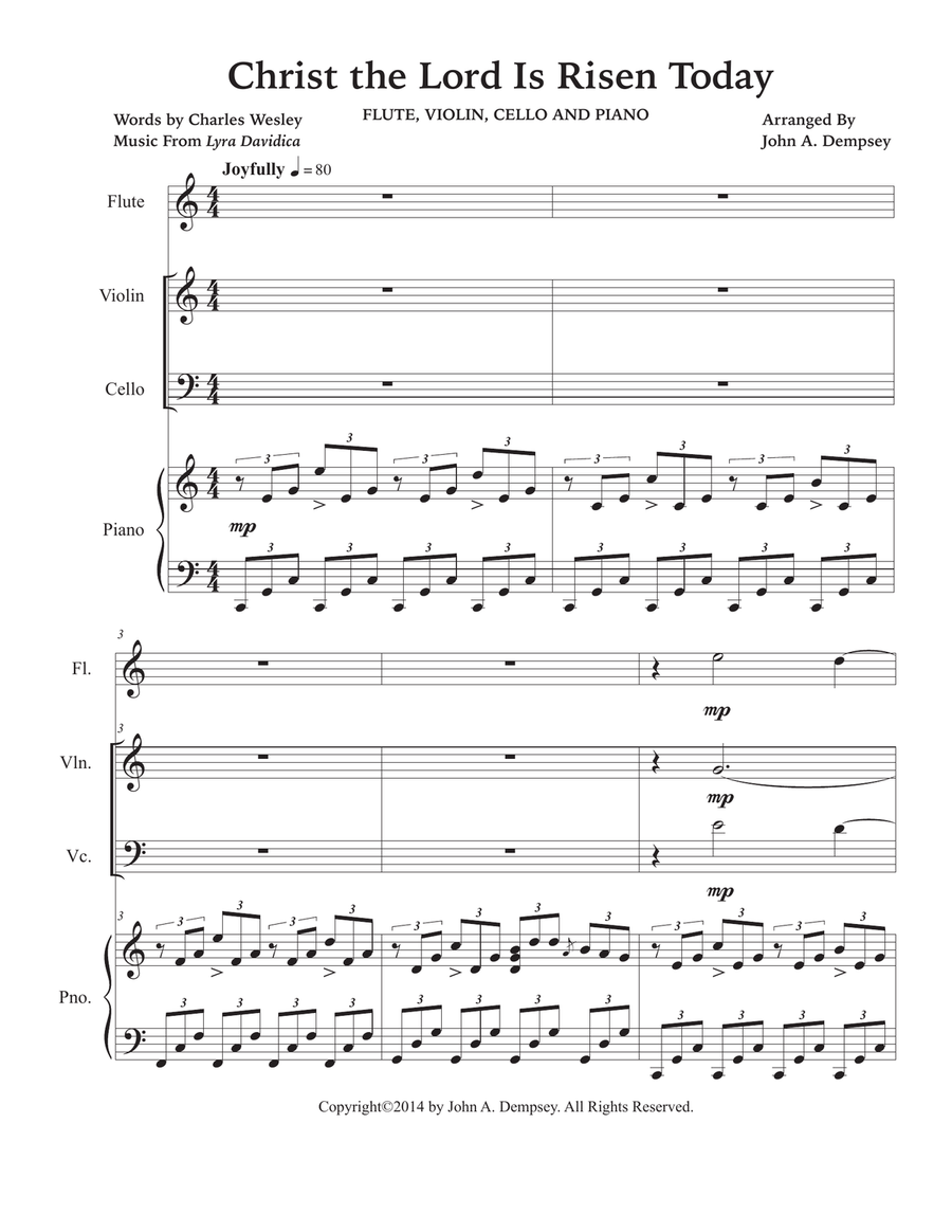Christ the Lord is Risen Today (Quartet for Flute, Violin, Cello and Piano) Small Ensemble scores gallery preview page 5