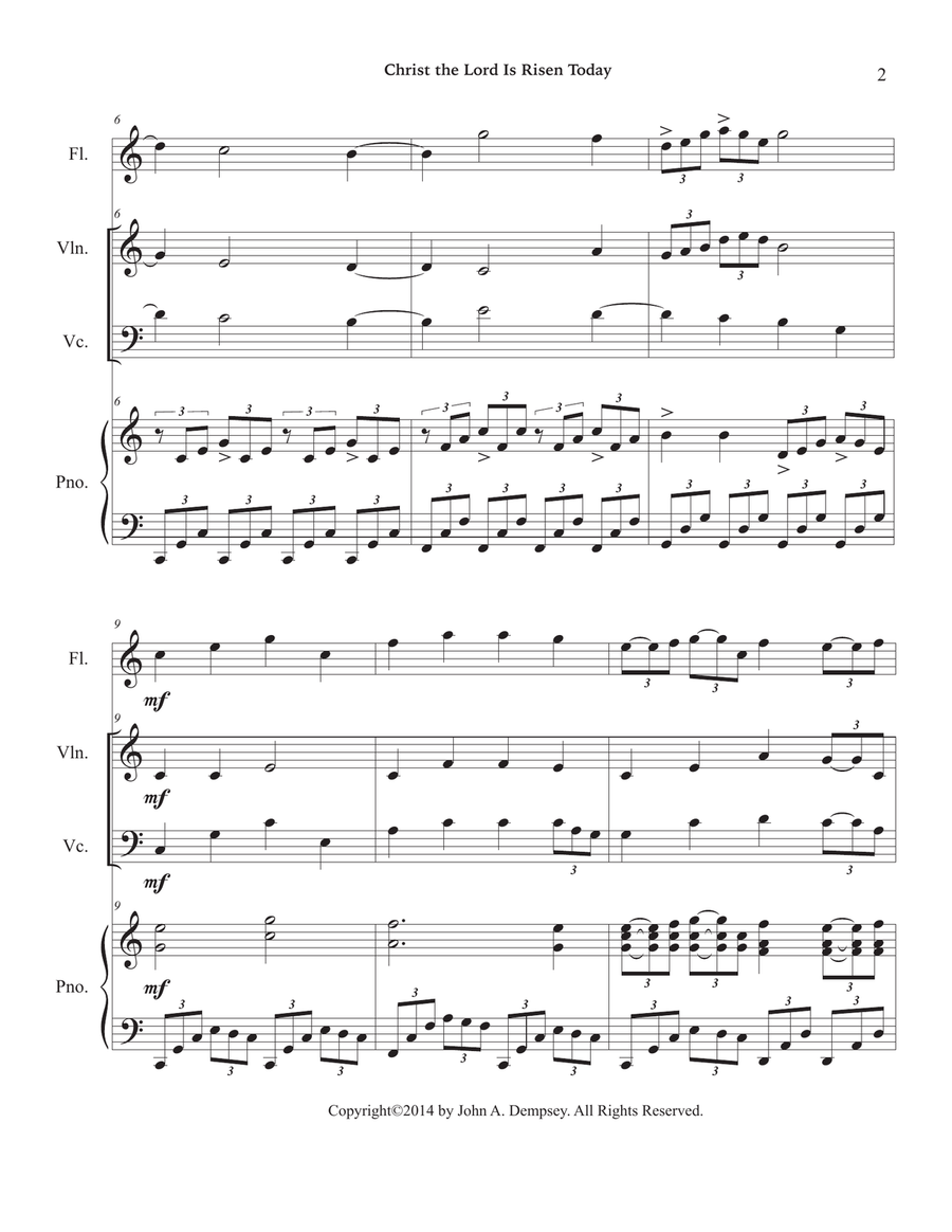 Christ the Lord is Risen Today (Quartet for Flute, Violin, Cello and Piano) Small Ensemble scores gallery preview page 6