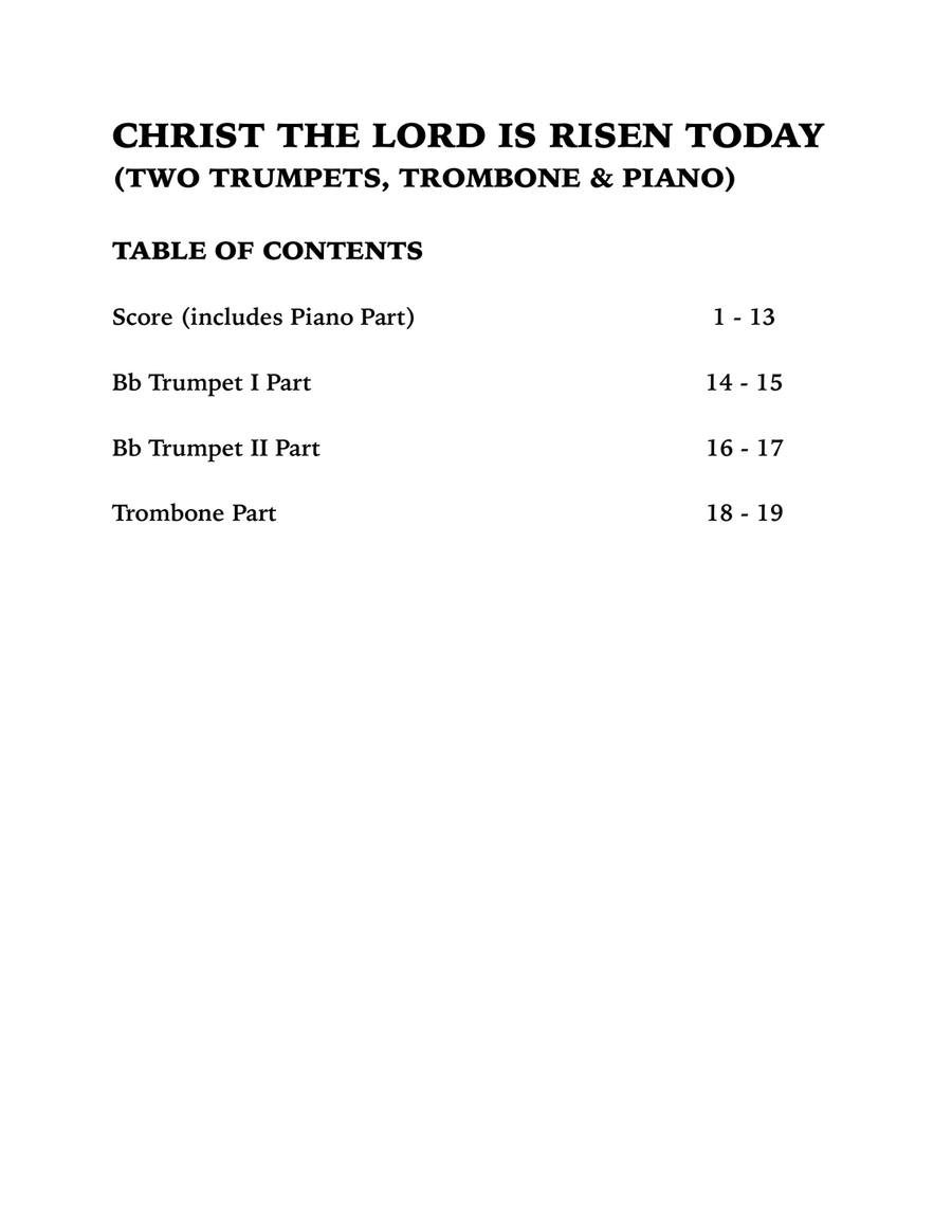 Christ the Lord is Risen Today (Quartet for Two Trumpets, Trombone and Piano) Small Ensemble scores gallery preview page 4