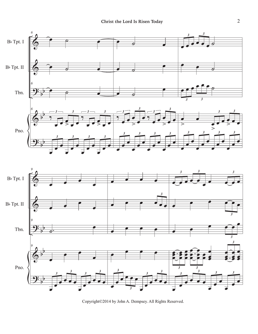Christ the Lord is Risen Today (Quartet for Two Trumpets, Trombone and Piano) Small Ensemble scores gallery preview page 6