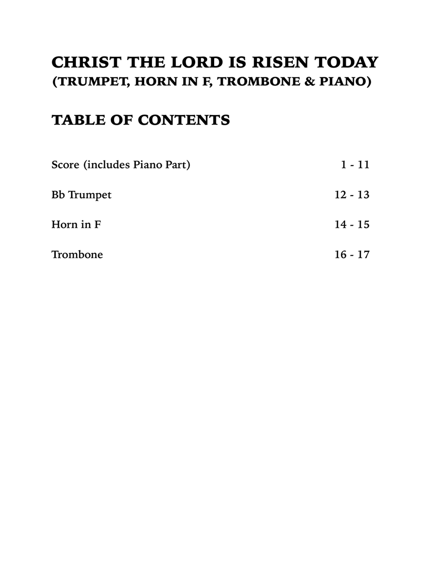 Christ the Lord is Risen Today (Quartet for Trumpet, Horn in F, Trombone and Piano) Small Ensemble scores gallery preview page 4