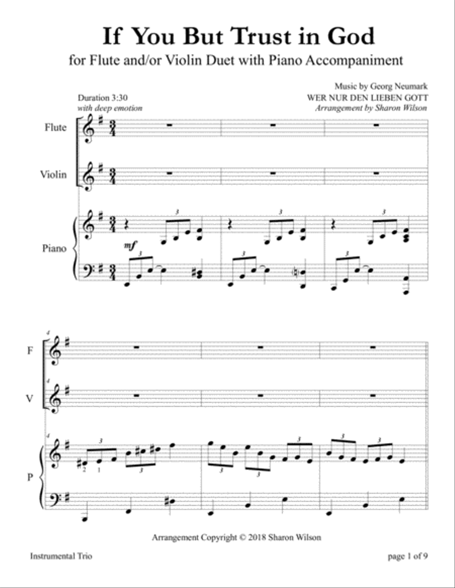 If You But Trust in God to Guide You (for Flute and/or Violin Duet with Piano accompaniment) Flute scores gallery preview page 1