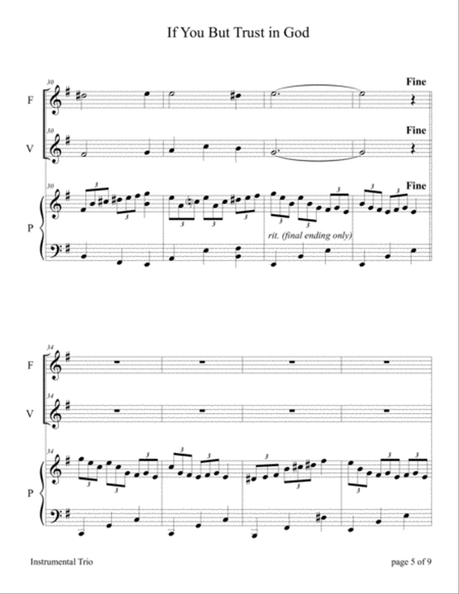 If You But Trust in God to Guide You (for Flute and/or Violin Duet with Piano accompaniment) Flute scores gallery preview page 5