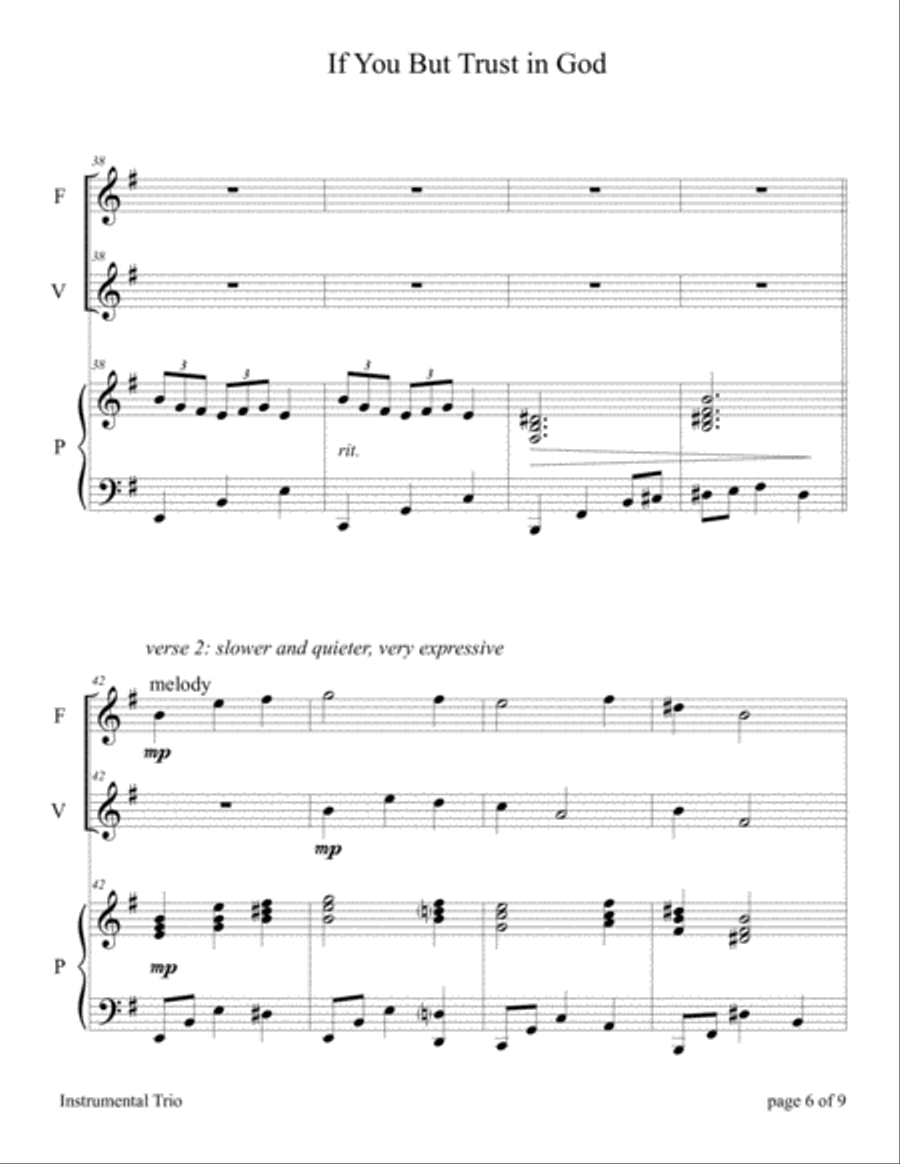 If You But Trust in God to Guide You (for Flute and/or Violin Duet with Piano accompaniment) Flute scores gallery preview page 6