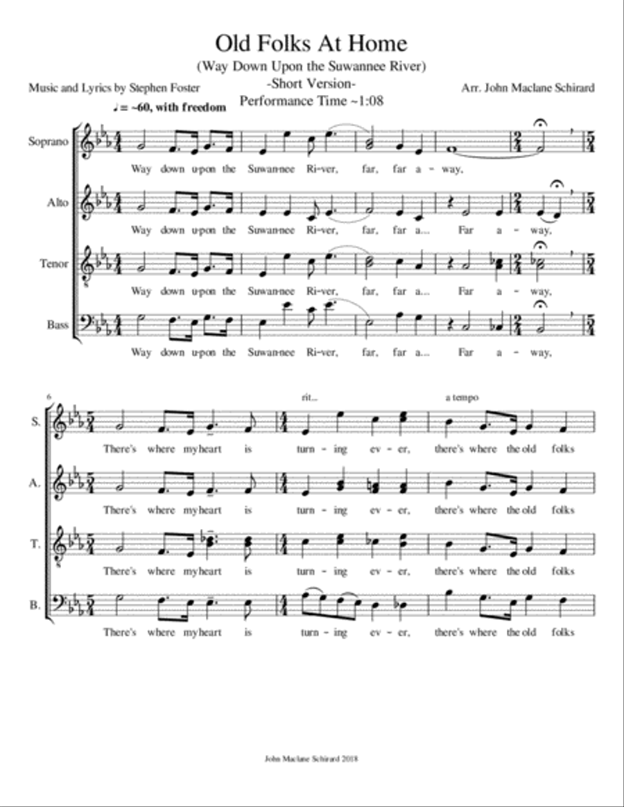 Old Folks at Home 4-Part scores gallery preview page 1