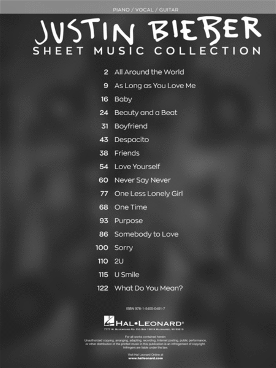 Justin Bieber – Sheet Music Collection Piano, Vocal, Guitar scores gallery preview page 2