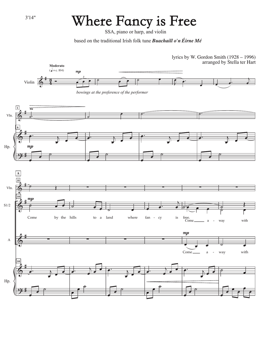 Where Fancy is Free (Come by the Hills) SSA scores gallery preview page 2