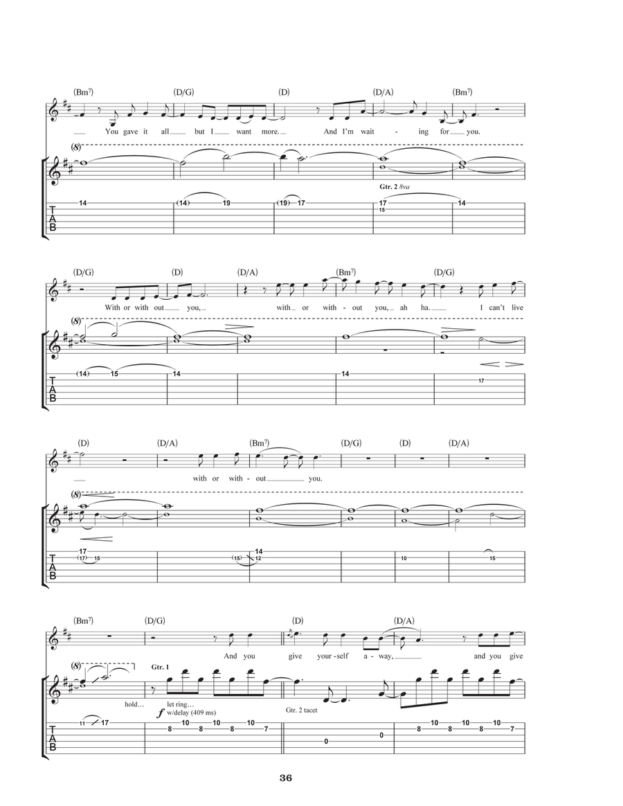 With Or Without You With Or Without You Acoustic Guitar scores gallery preview page 3