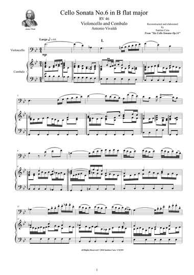 Vivaldi - Cello Sonata No.6 in B flat Op.14 RV 46 for Cello and Cembalo (or Piano)