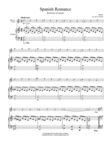 Spanish Romance, Romanza for flute or violin and piano
