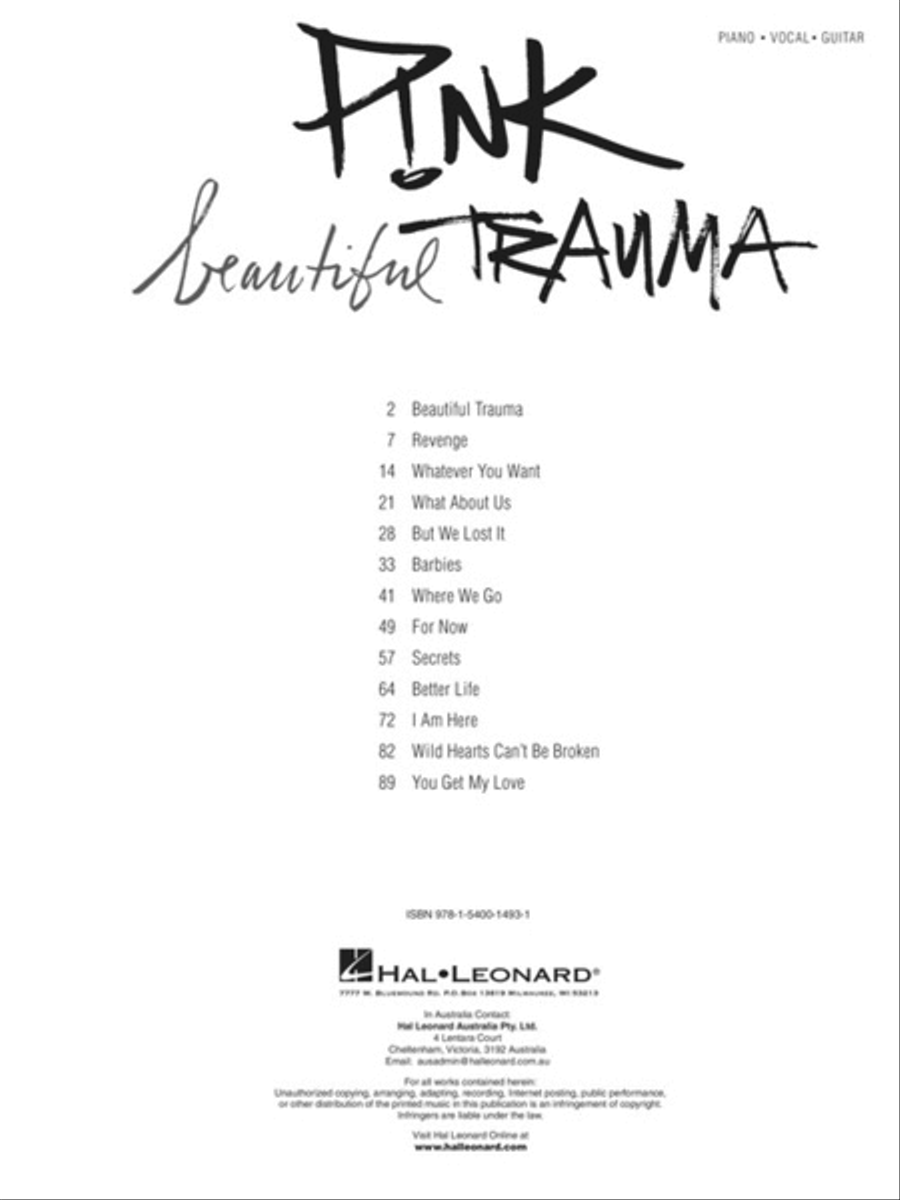 P!nk - Beautiful Trauma Piano, Vocal, Guitar scores gallery preview page 2