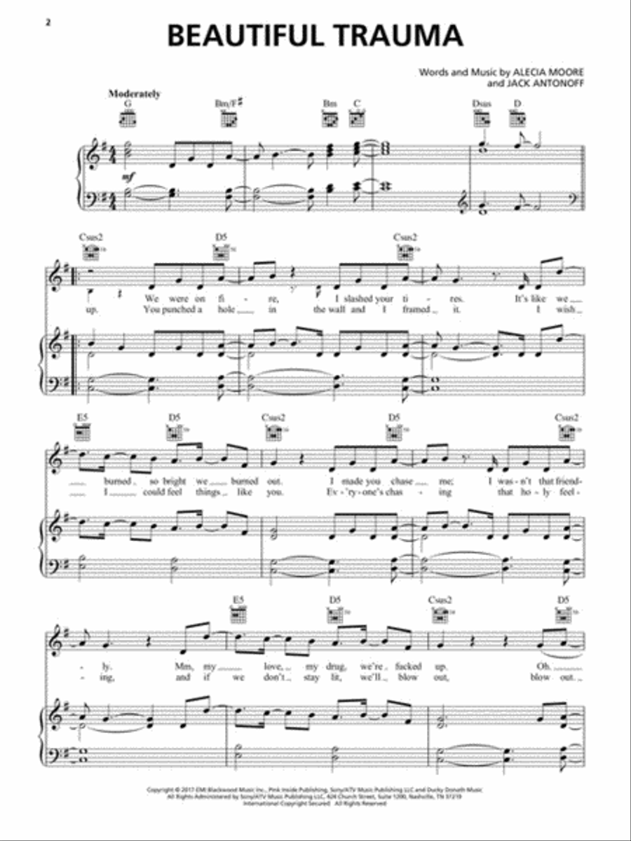 P!nk - Beautiful Trauma Piano, Vocal, Guitar scores gallery preview page 3