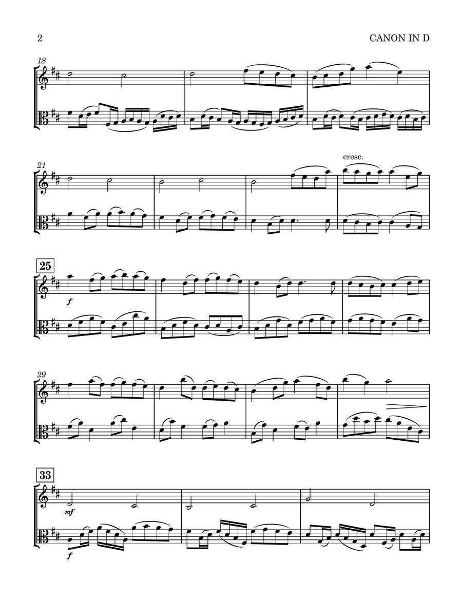 Pachelbel's Canon In D Violin Viola Duet String Duet scores gallery preview page 3