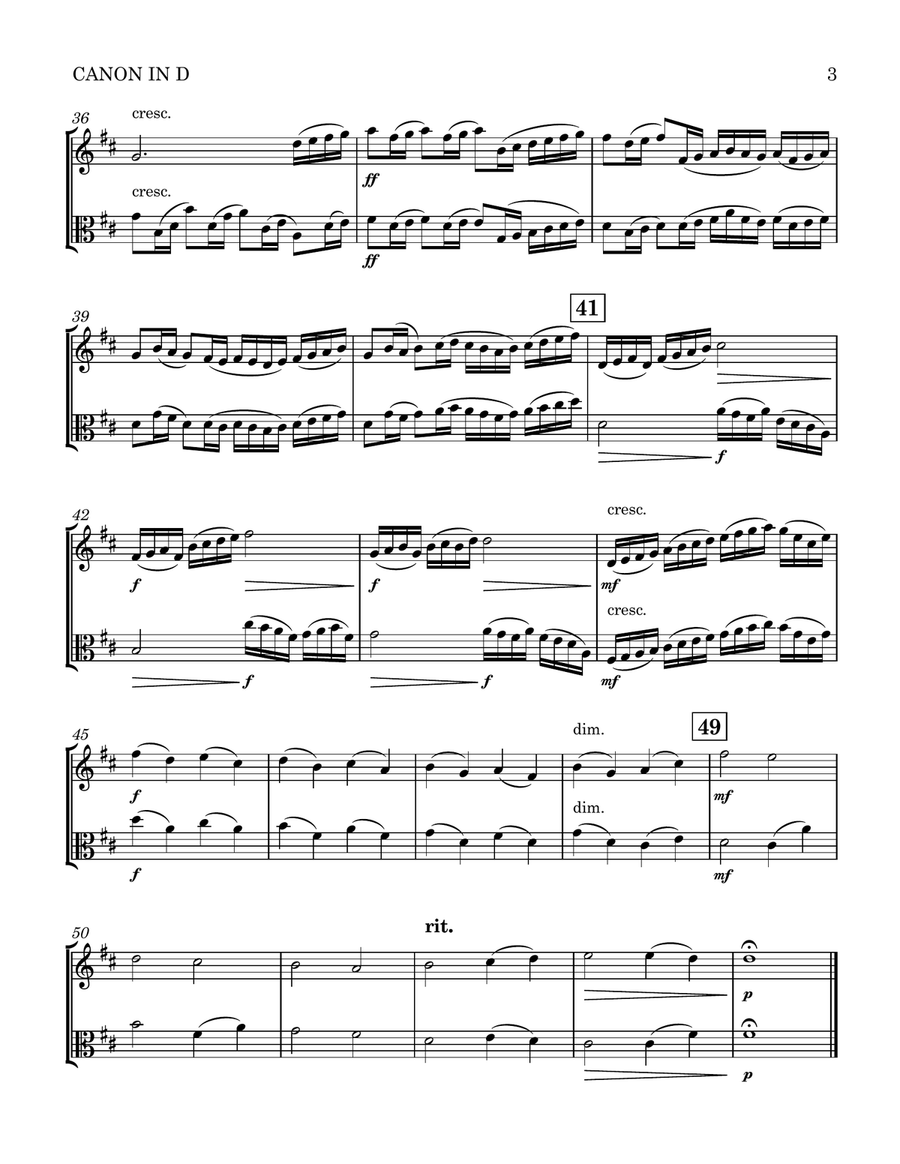 Pachelbel's Canon In D Violin Viola Duet String Duet scores gallery preview page 4